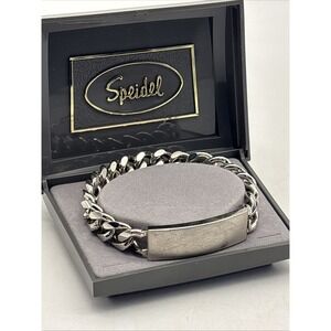 Vintage Speidel Silver Tone Blank ID Chain Bracelet w/ Original Case Box New USA